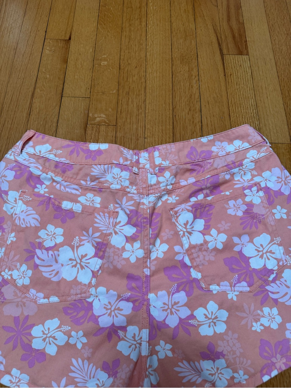 Forever 21 Tropical Hibiscus Floral Denim Shorts Size 14 Barbiecore Y2K Boho - Picture 4 of 8